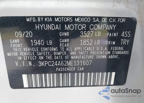 2021 Hyundai Accent Se из США, поврежденный, VIN 3KPC24A62ME131607